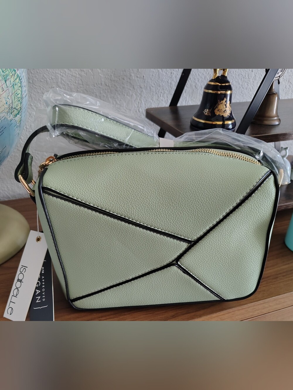 Isabelle Mint Green Crossbody Bag with Black Trim